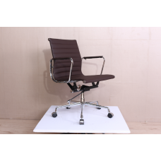 Office Chair Low Back Ribbed Dark BROWN Leather