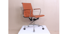 Office Chair Low Back Ribbed COGNAC BROWN Leather