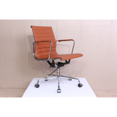 Office Chair Low Back Ribbed COGNAC BROWN Leather