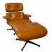 Lounge Chair and Ottoman TAN Brown Leather Walnut Wood