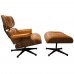 Lounge Chair and Ottoman TAN Brown Leather Walnut Wood