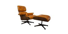 Lounge Chair and Ottoman TAN Brown Leather Walnut Wood