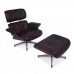 Lounge Chair and Ottoman Brown Leather Cherry Wood