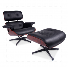 Lounge Chair and Ottoman Black Leather Palisander Rosewood