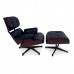 Lounge Chair and Ottoman Black Leather Palisander Rosewood