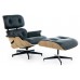 Lounge Chair and Ottoman Black Leather Oak PlyWood