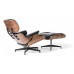 Lounge Chair and Ottoman Black Leather Walnut Wood