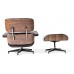 Lounge Chair and Ottoman Black Leather Walnut Wood