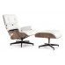 Lounge Chair and Ottoman WHITE Leather Walnut Wood