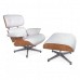 Lounge Chair and Ottoman White Leather ASH Plywood - TALLER Version