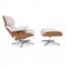 Lounge Chair and Ottoman White Leather ASH Plywood - TALLER Version