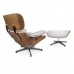 Lounge Chair and Ottoman White Leather ASH Plywood - TALLER Version