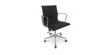 Office Chair Low Back Ribbed Black Leather