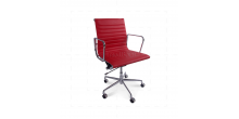 Office Chair Low Back Ribbed Red Leather