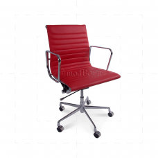 Office Chair Low Back Ribbed Red Leather