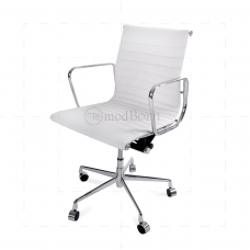 Office Chair Low Back Ribbed White Leather