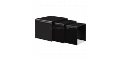 Safety Bent Glass Nest of 3 Coffee Side Tables BLACK